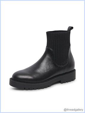 Waterproof Leather Chelsea Ankle Boots Block Heel Round Toe Casual